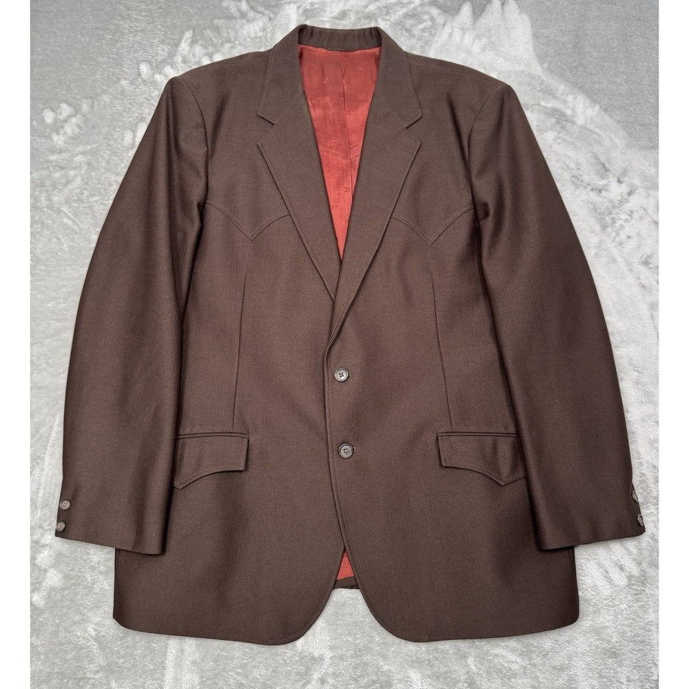 Vintage Circle S Sport Coat Mens 48R Houston Brown Blazer Jacket Yoke Western